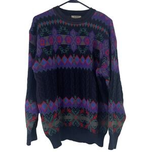Summit‎ County Medium Vintage 80s Wool Blend Chunky Multicolored Sweater